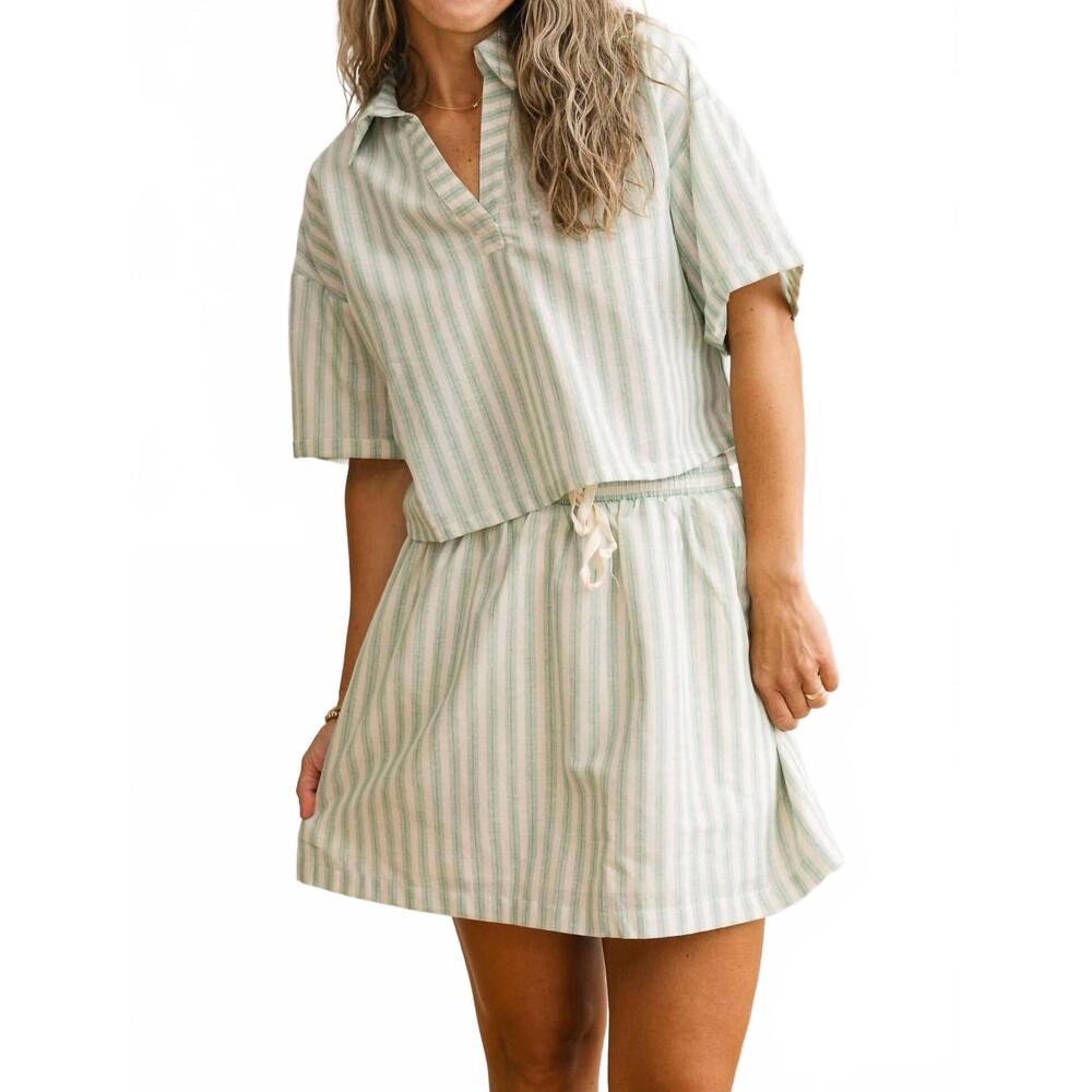 NEW IDEM DITTO seaside mini skirt in green cream stripes - Picture 1 of 8